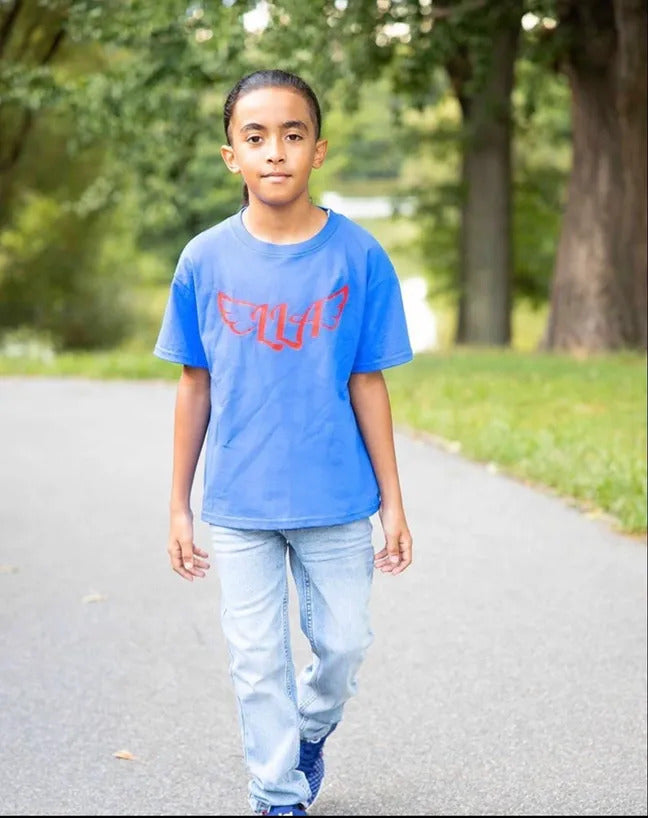 Kids Signature Logo T Shirt In Royal Blue/Red