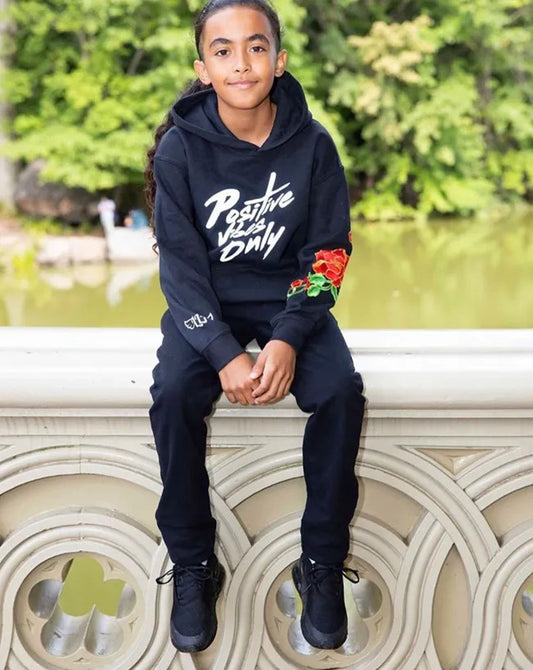 Kids Positive Vibes Hoodie in Black