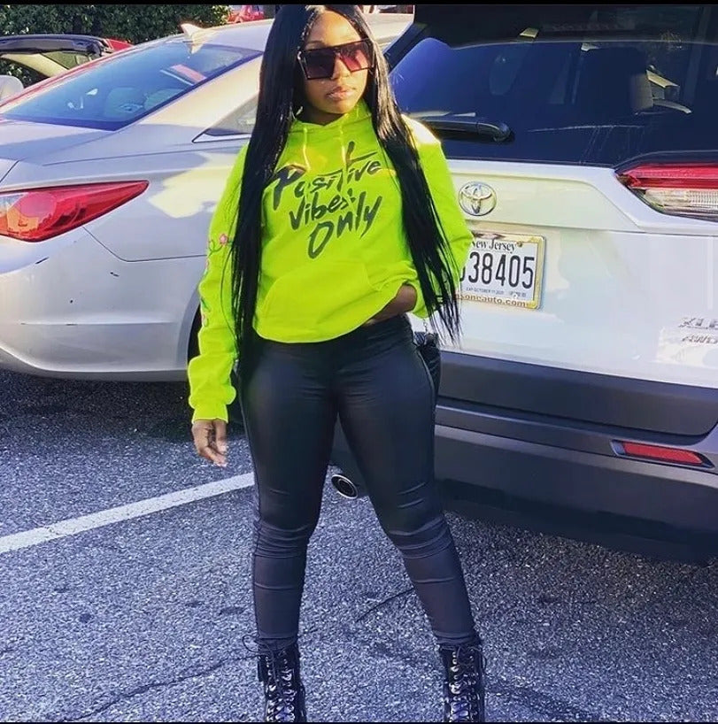 Positive Vibes Only Hoodie in Neon Green