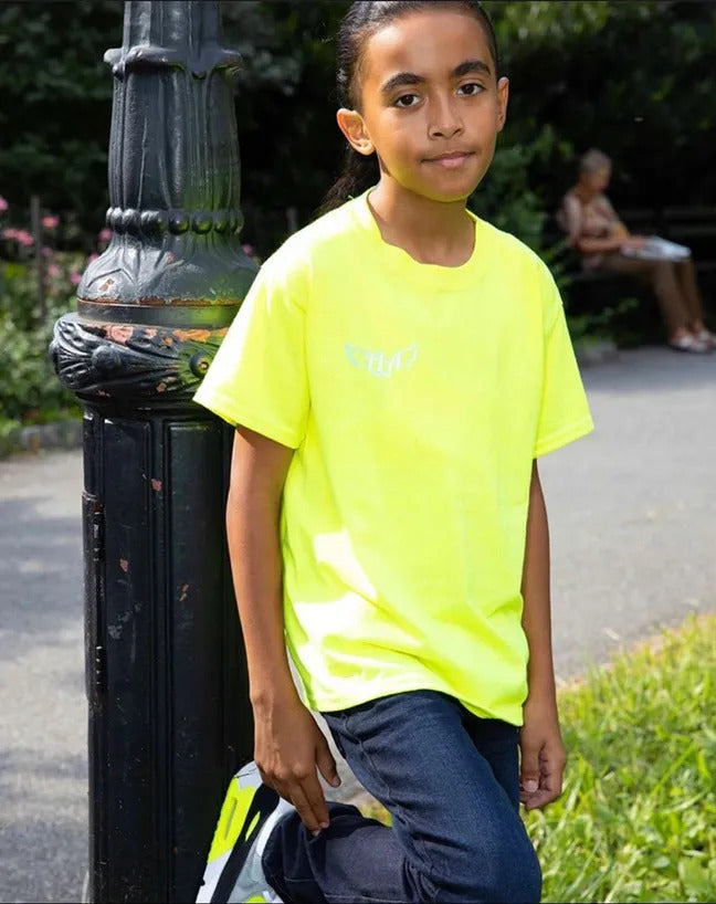 Kids Signature Logo V2 T Shirt In Neon Green/Royal Blue