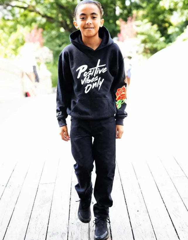 Kids Positive Vibes Hoodie in Black