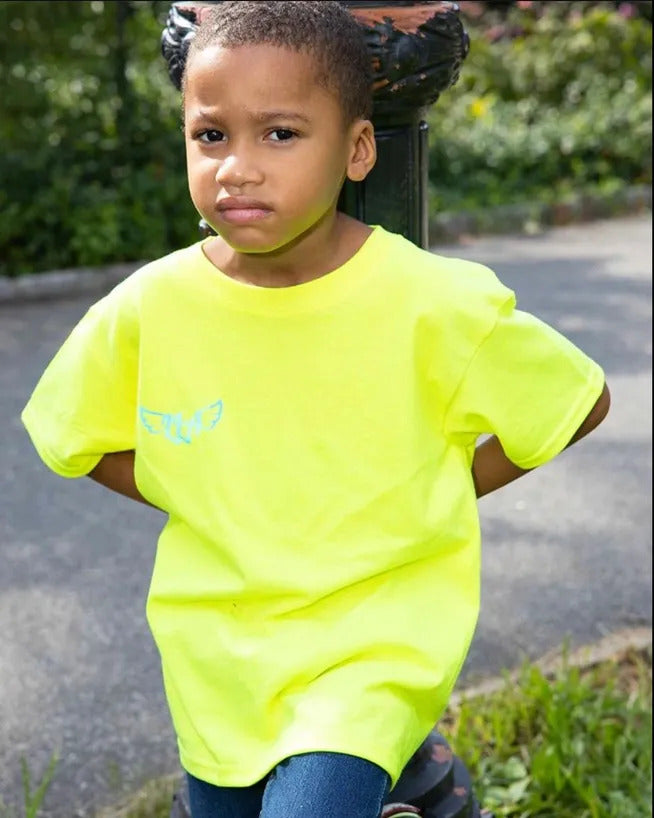 Kids Signature Logo V2 T Shirt In Neon Green/Royal Blue