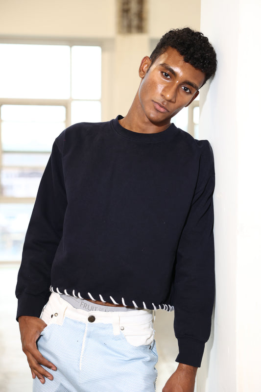 Cropped Shoulder Padded Crew Neck
