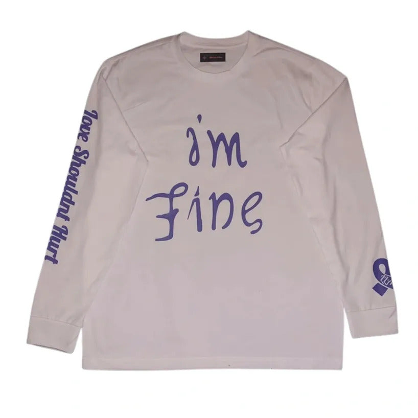“I’m Fine” Long Sleeve T-Shirt in White n Purple